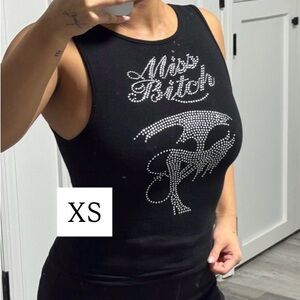 Black Sleeveless Top with Rhinestone Design